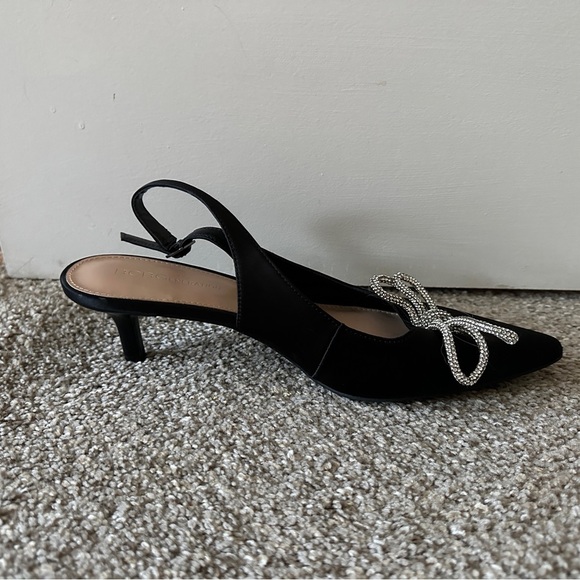 BCBGeneration Donna Black Satin Rhinestone Bow Slingback Pumps Women’s Size 8 - Picture 5 of 14
